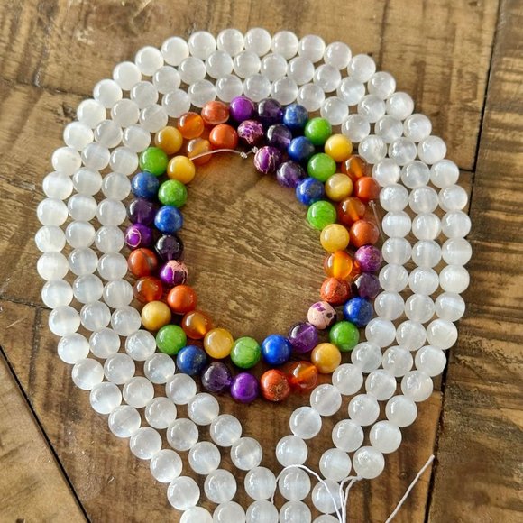 Selenite Chakra Bead Strand Bundle - Perfect to make Chakra bracelets - Picture 1 of 7
